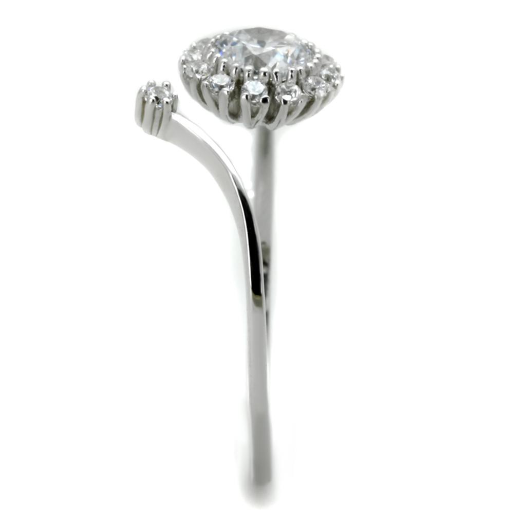 TS335 - Rhodium 925 Sterling Silver Ring with AAA Grade CZ  in Clear-3
