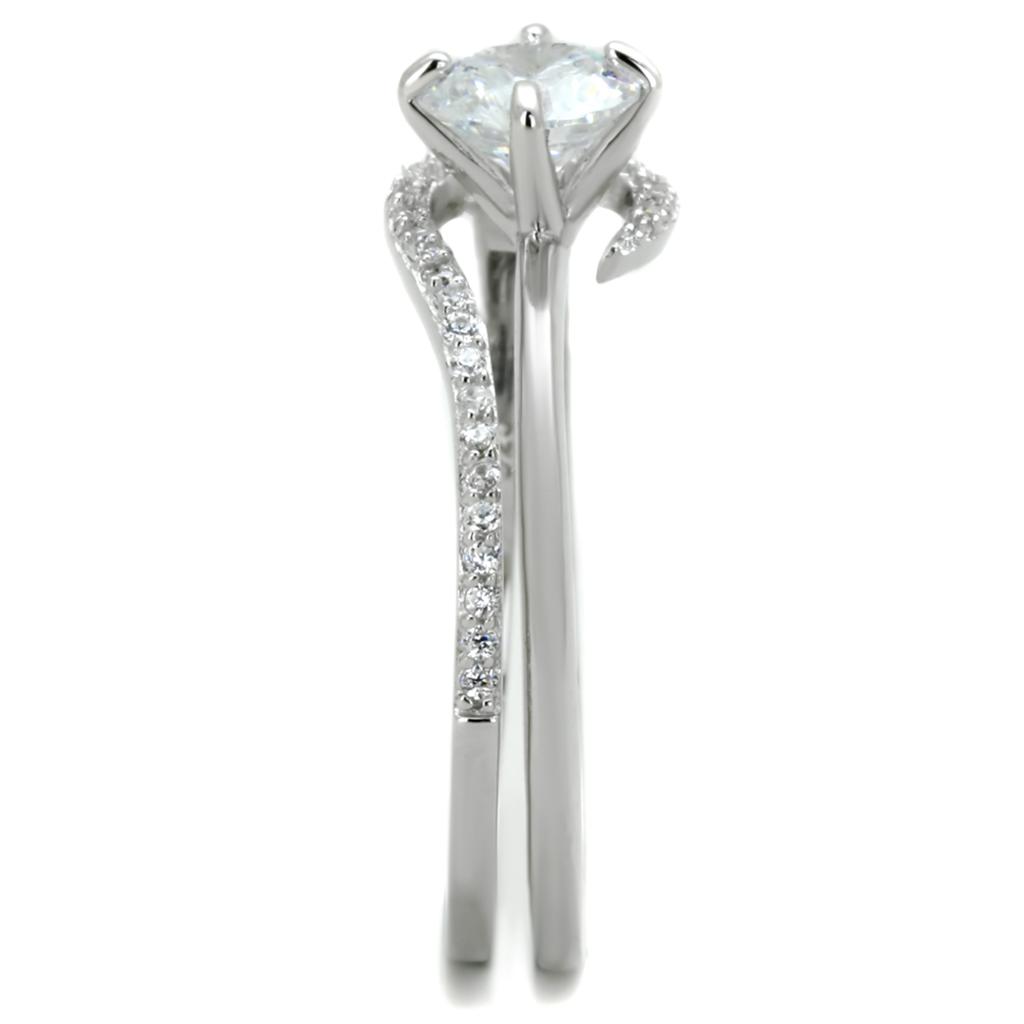 TS336 - Rhodium 925 Sterling Silver Ring with AAA Grade CZ  in Clear-3