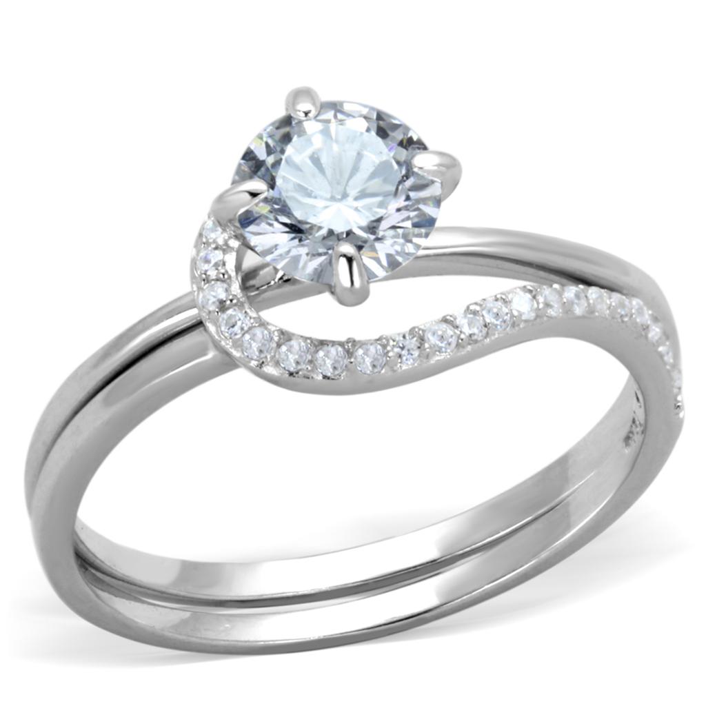 TS336 - Rhodium 925 Sterling Silver Ring with AAA Grade CZ  in Clear-4
