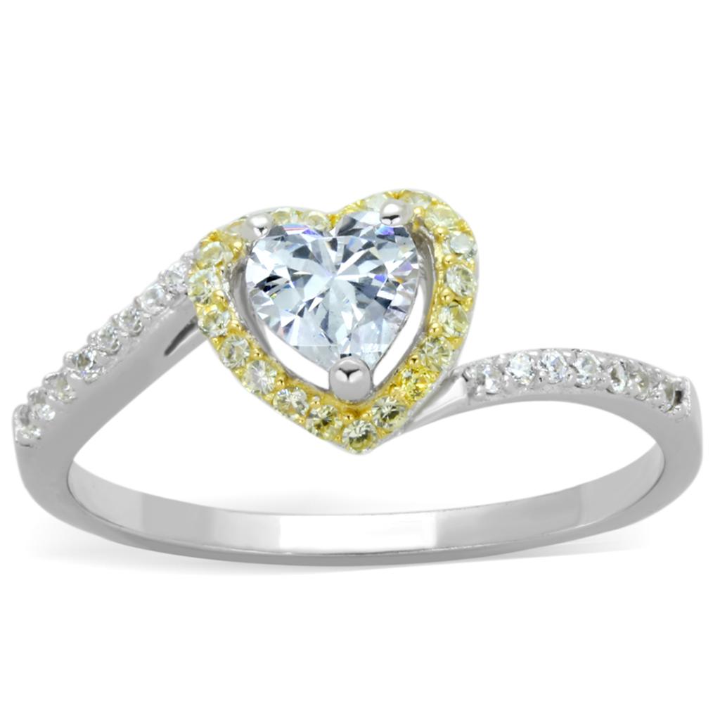 TS339 - Reverse Two-Tone 925 Sterling Silver Ring with AAA Grade CZ  in Clear-4