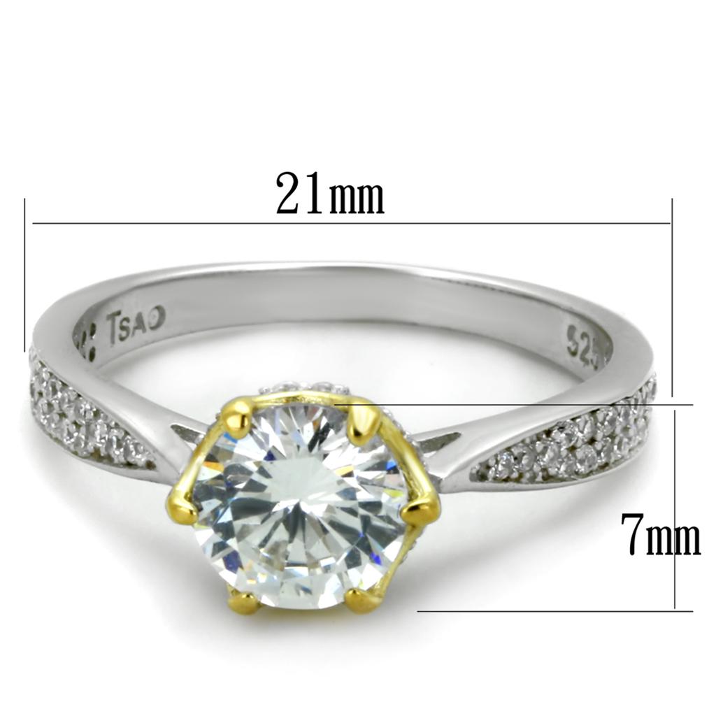 TS340 - Reverse Two-Tone 925 Sterling Silver Ring with AAA Grade CZ  in Clear-1
