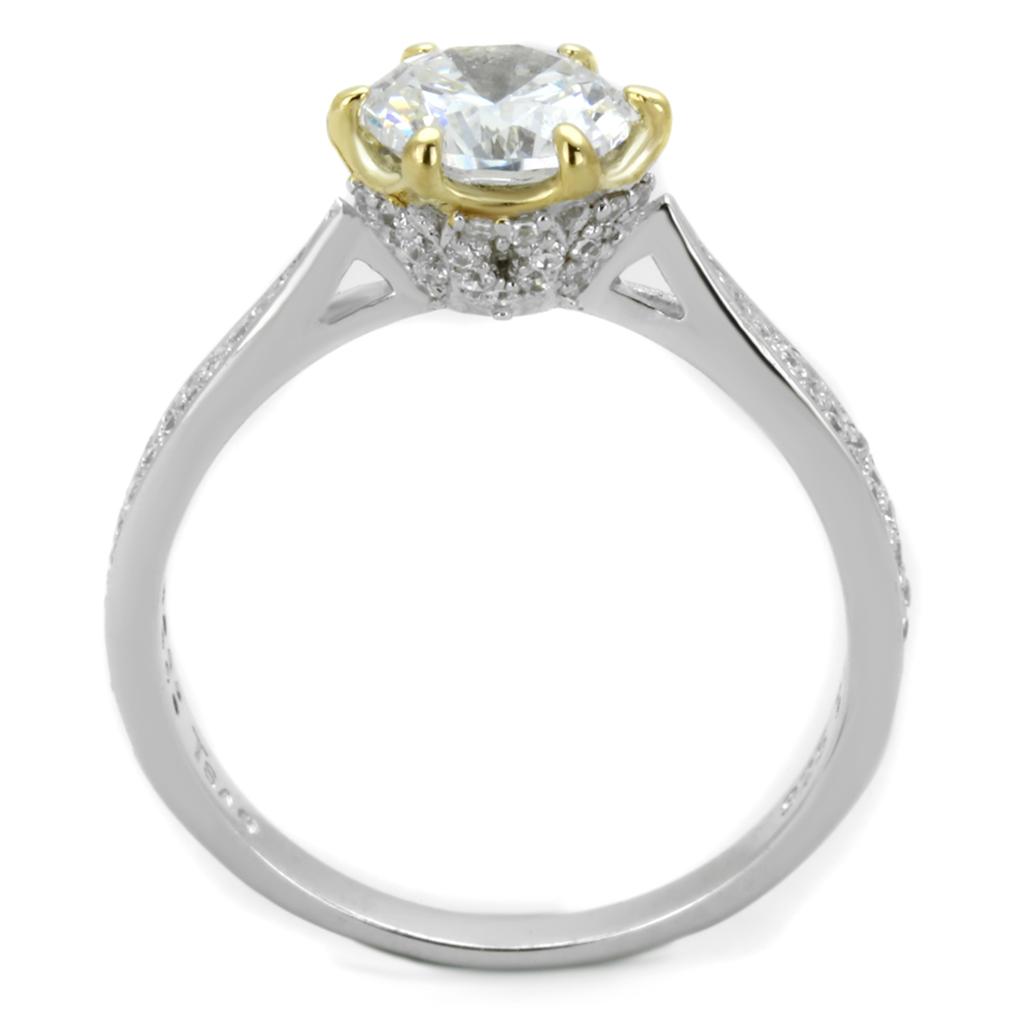 TS340 - Reverse Two-Tone 925 Sterling Silver Ring with AAA Grade CZ  in Clear-2