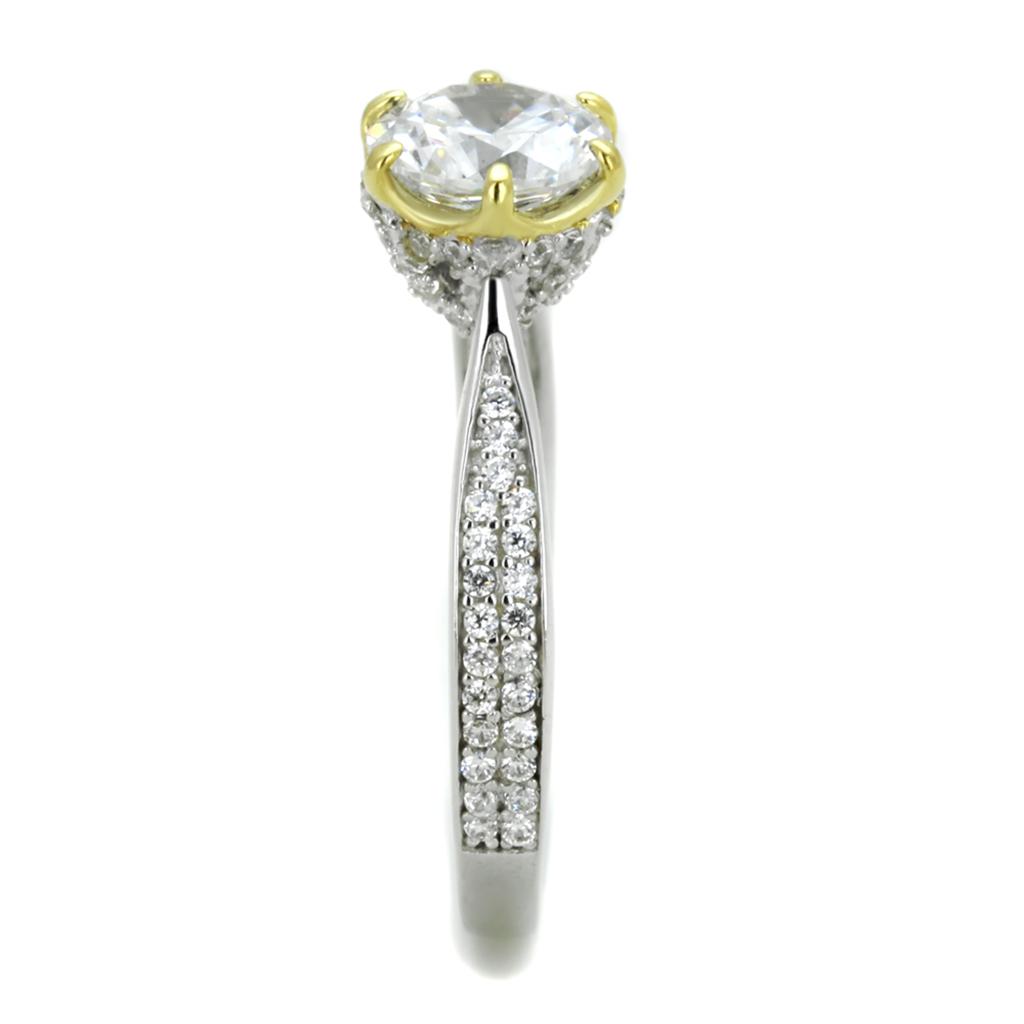 TS340 - Reverse Two-Tone 925 Sterling Silver Ring with AAA Grade CZ  in Clear-3