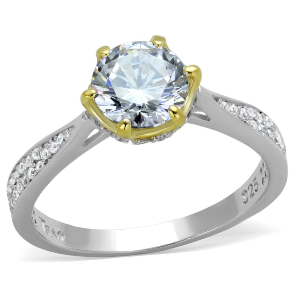 TS340 - Reverse Two-Tone 925 Sterling Silver Ring with AAA Grade CZ  in Clear-4