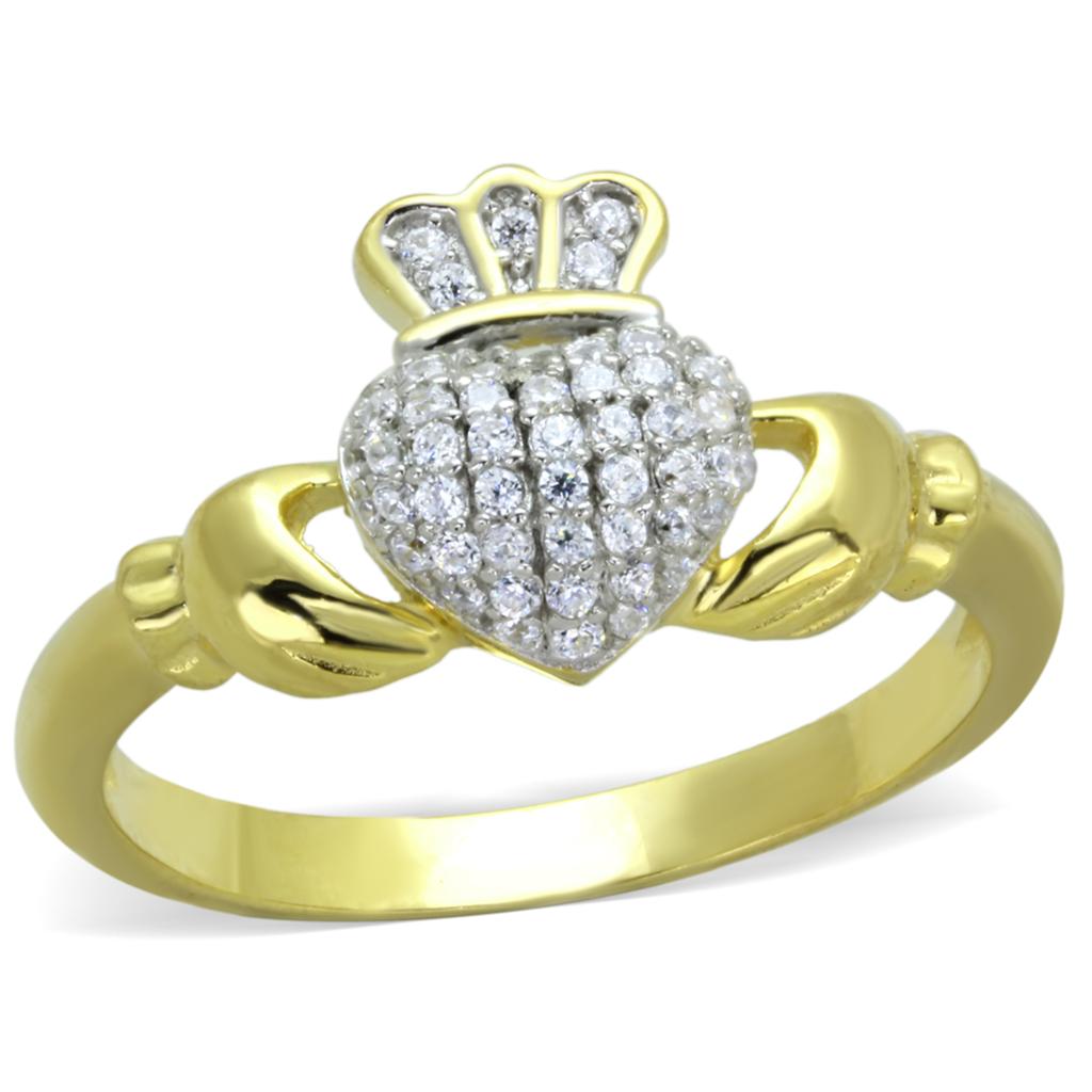 TS342 - Gold+Rhodium 925 Sterling Silver Ring with AAA Grade CZ  in Clear-4