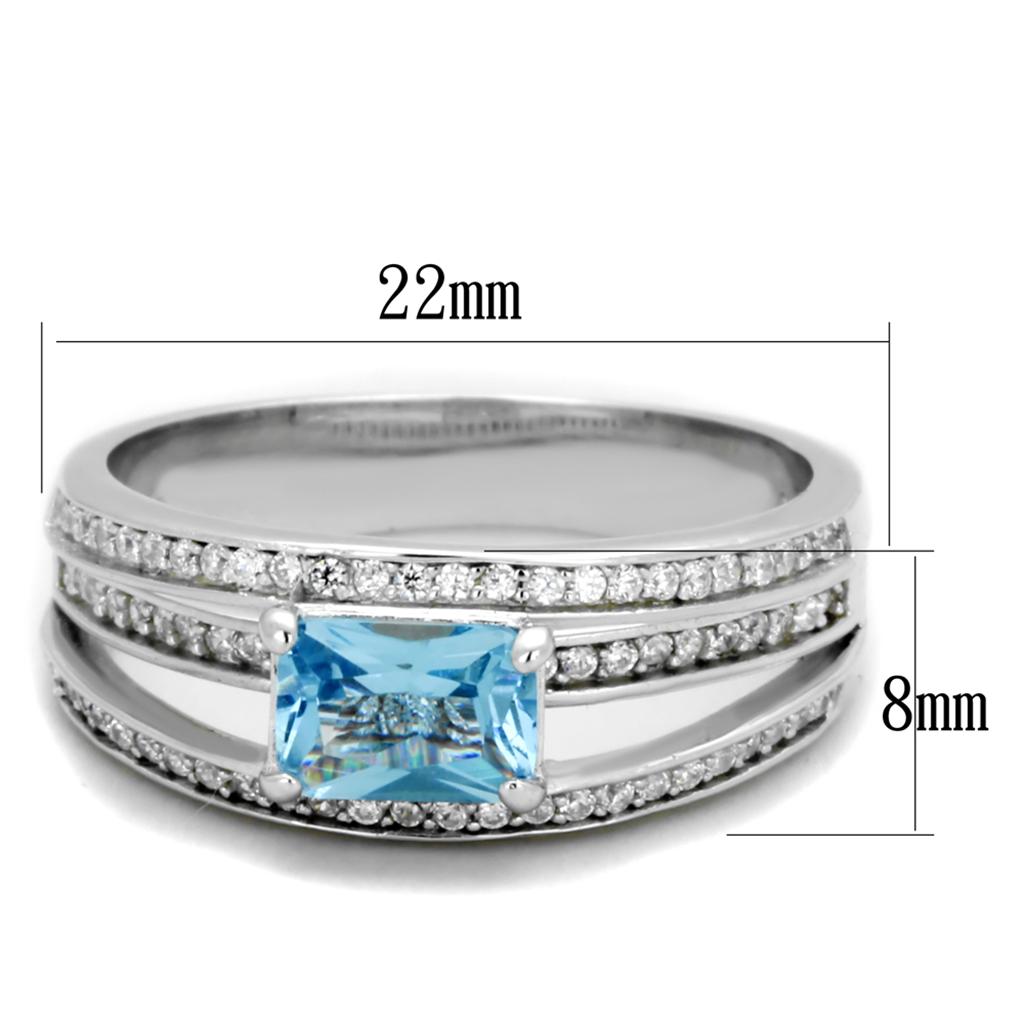 TS344 - Rhodium 925 Sterling Silver Ring with Synthetic Synthetic Glass in Sea Blue-1