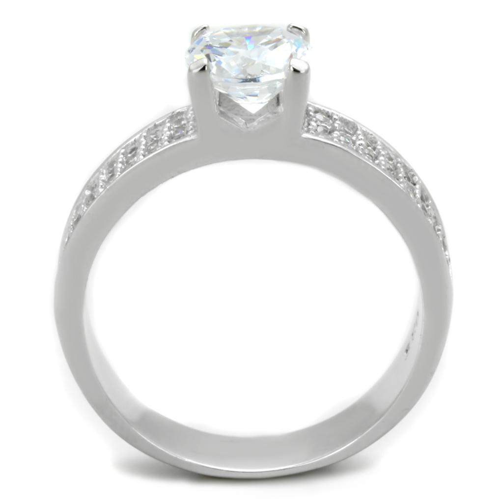 TS345 - Rhodium 925 Sterling Silver Ring with AAA Grade CZ  in Clear-2