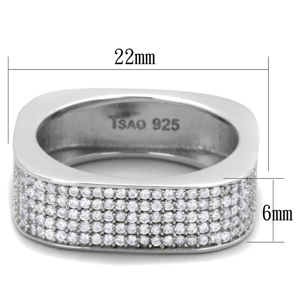 TS346 - Rhodium 925 Sterling Silver Ring with AAA Grade CZ  in Clear-1