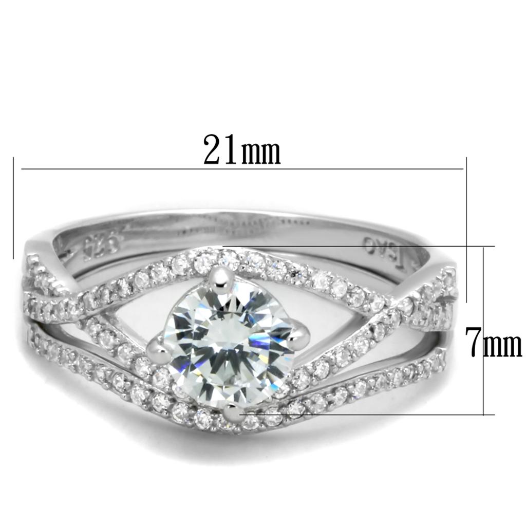 TS350 - Rhodium 925 Sterling Silver Ring with AAA Grade CZ  in Clear-1