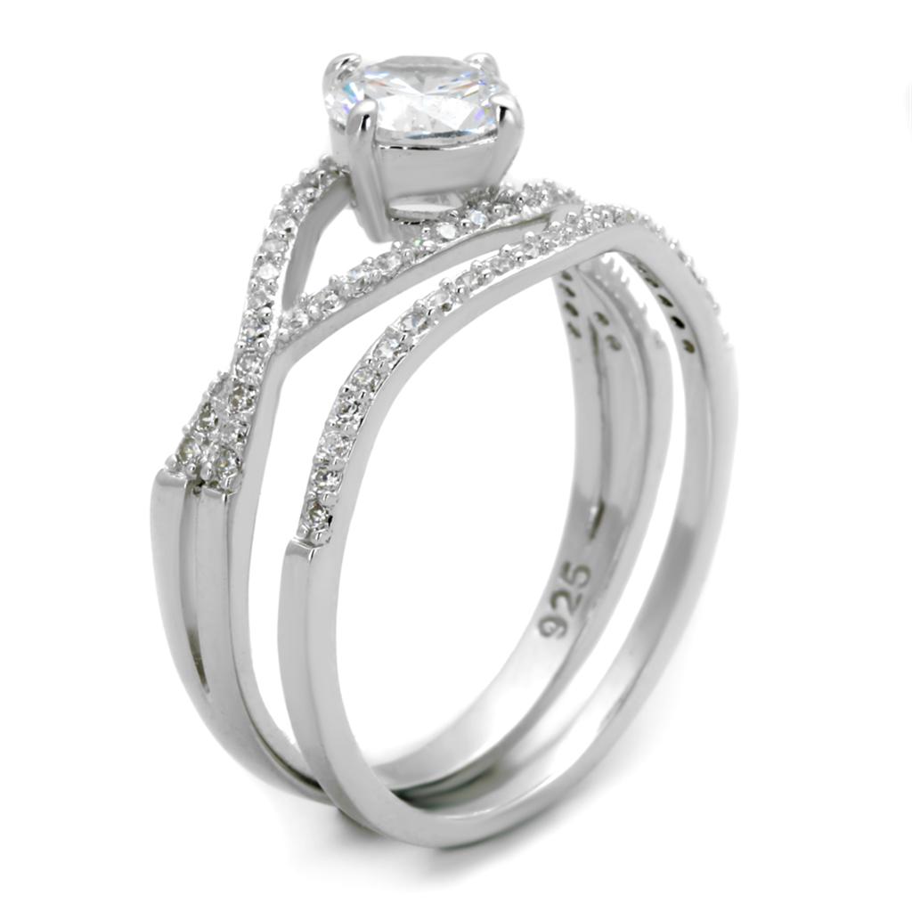 TS350 - Rhodium 925 Sterling Silver Ring with AAA Grade CZ  in Clear-3