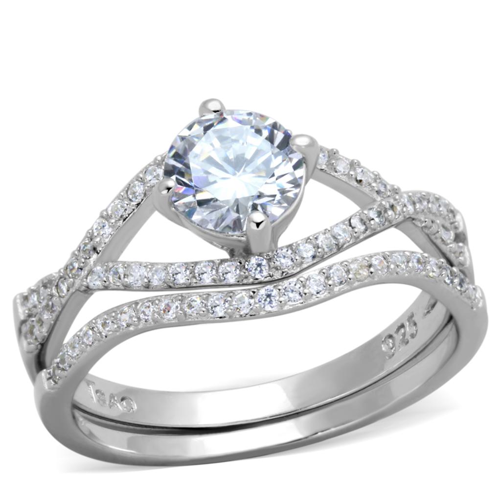 TS350 - Rhodium 925 Sterling Silver Ring with AAA Grade CZ  in Clear-4