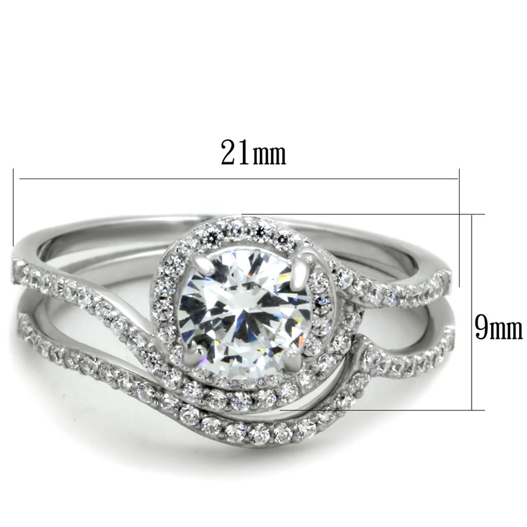 TS351 - Rhodium 925 Sterling Silver Ring with AAA Grade CZ  in Clear-1