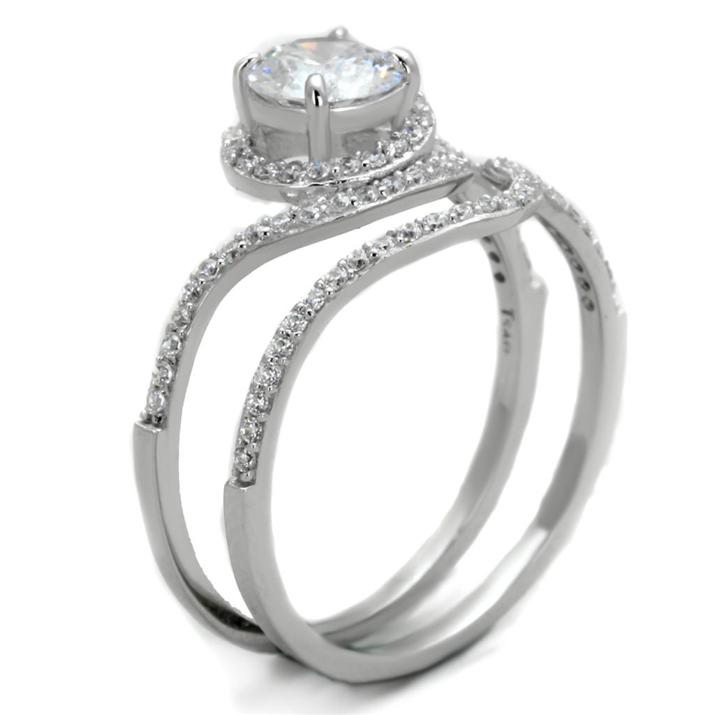 TS351 - Rhodium 925 Sterling Silver Ring with AAA Grade CZ  in Clear-3
