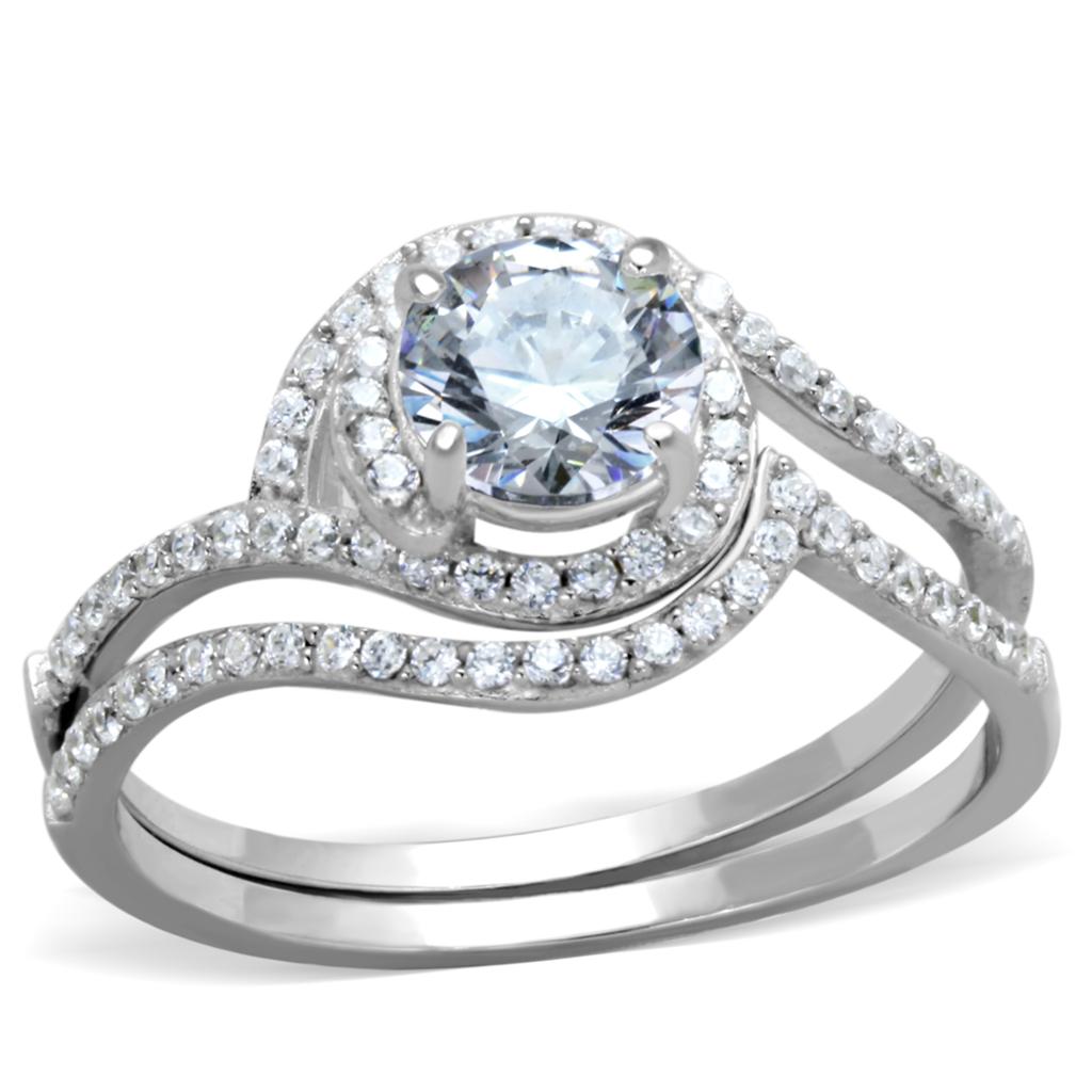 TS351 - Rhodium 925 Sterling Silver Ring with AAA Grade CZ  in Clear-4