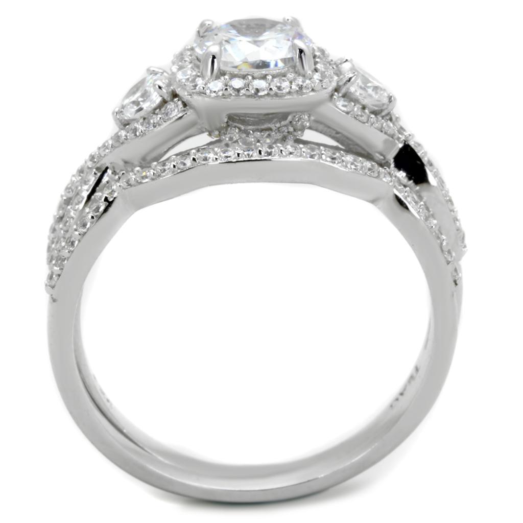 TS352 - Rhodium 925 Sterling Silver Ring with AAA Grade CZ  in Clear-2
