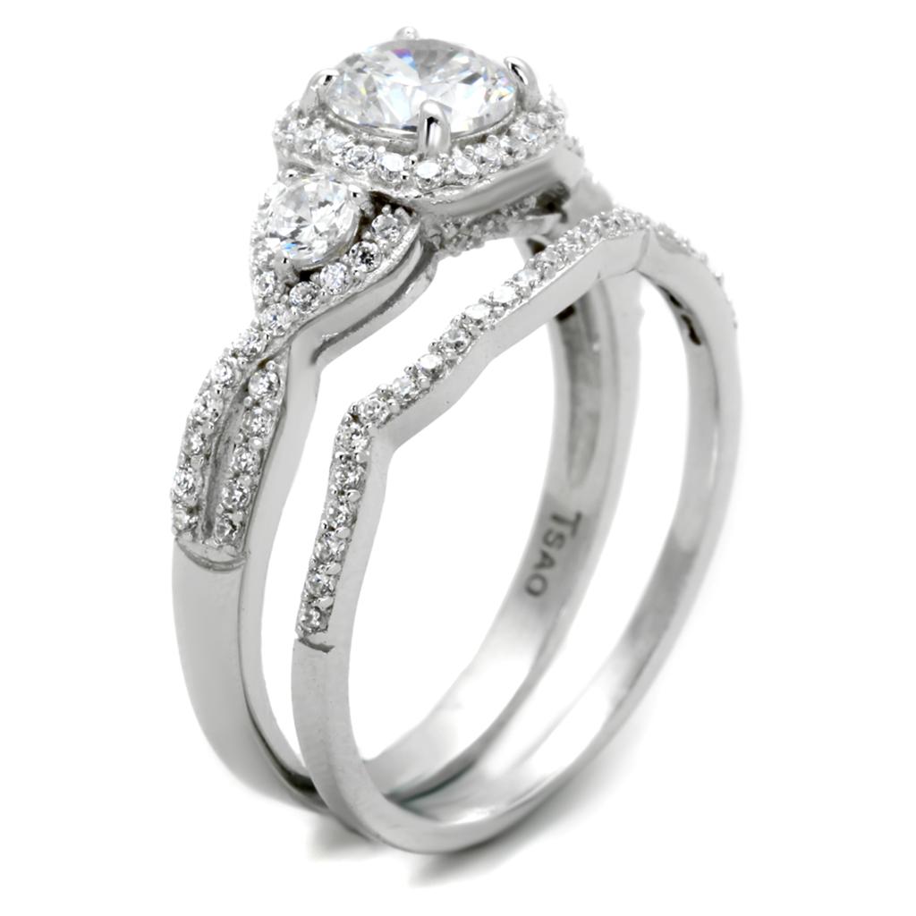 TS352 - Rhodium 925 Sterling Silver Ring with AAA Grade CZ  in Clear-3
