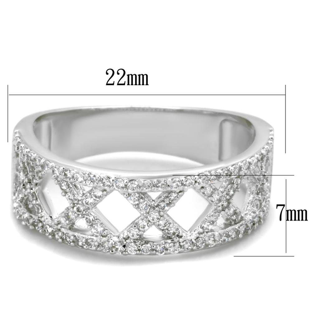 TS354 - Rhodium 925 Sterling Silver Ring with AAA Grade CZ  in Clear-1