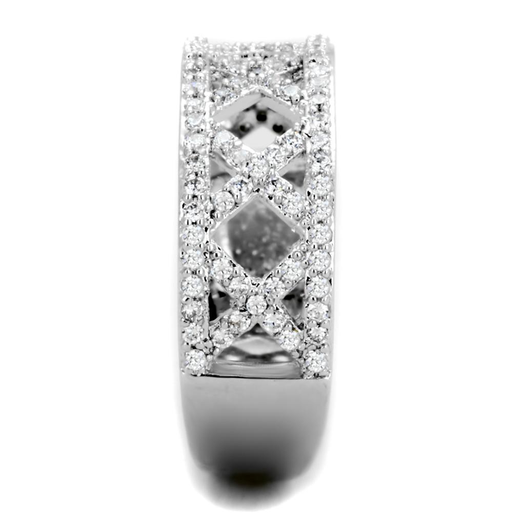 TS354 - Rhodium 925 Sterling Silver Ring with AAA Grade CZ  in Clear-3