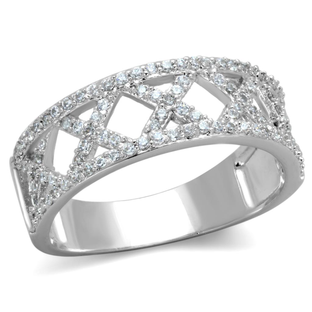 TS354 - Rhodium 925 Sterling Silver Ring with AAA Grade CZ  in Clear-4