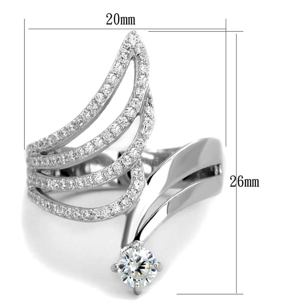 TS356 - Rhodium 925 Sterling Silver Ring with AAA Grade CZ  in Clear-1