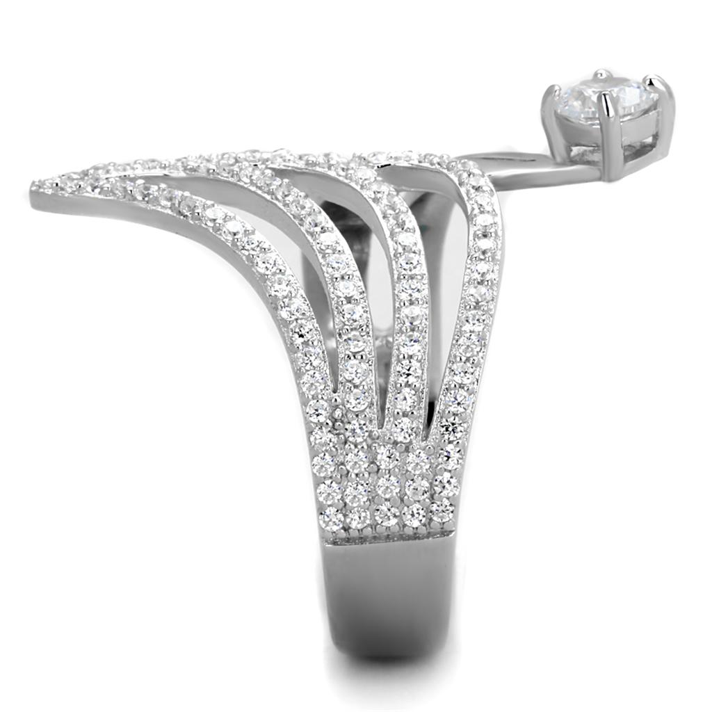 TS356 - Rhodium 925 Sterling Silver Ring with AAA Grade CZ  in Clear-3