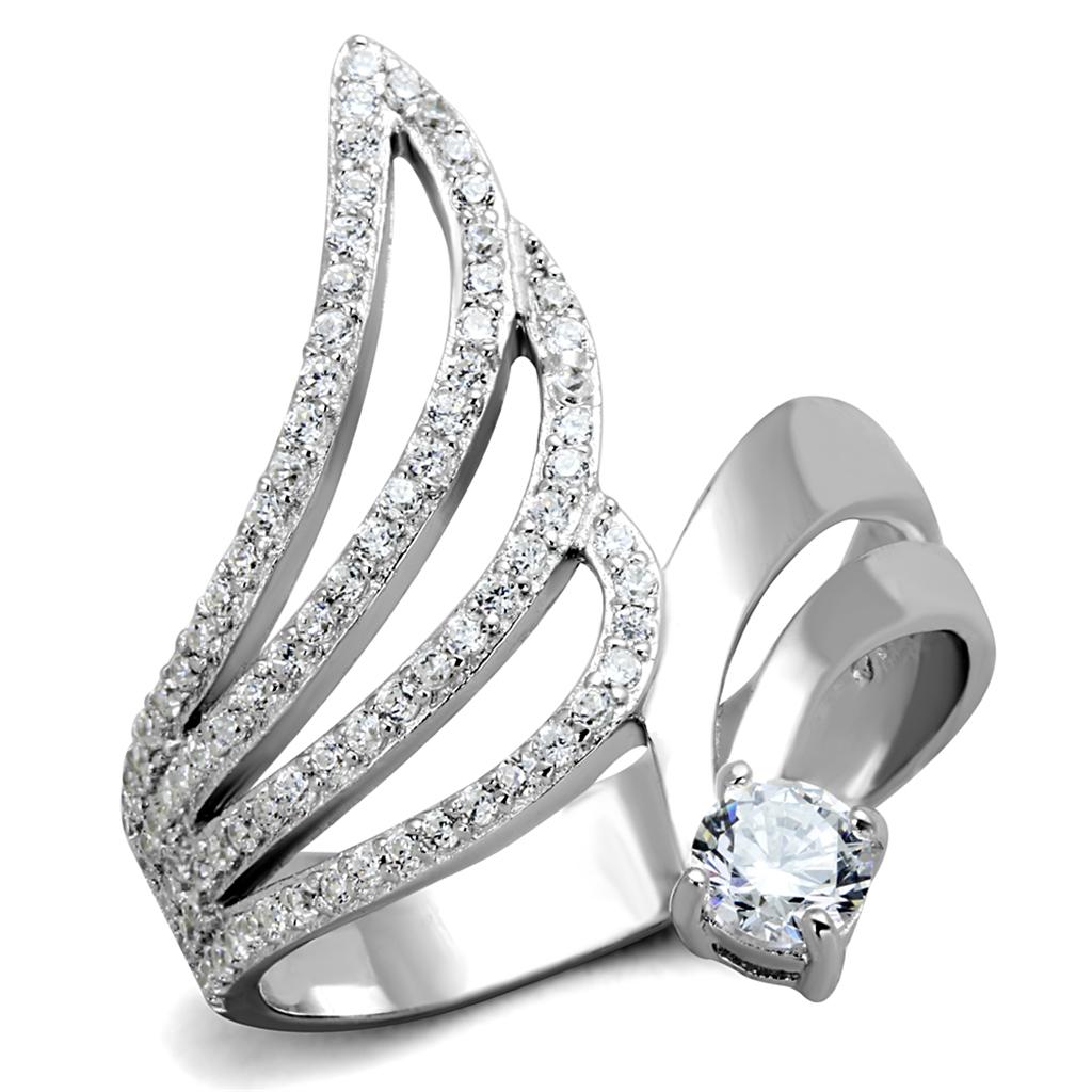 TS356 - Rhodium 925 Sterling Silver Ring with AAA Grade CZ  in Clear-4