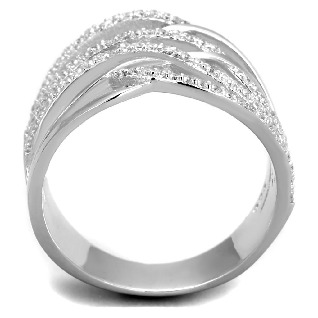 TS357 - Rhodium 925 Sterling Silver Ring with AAA Grade CZ  in Clear-2