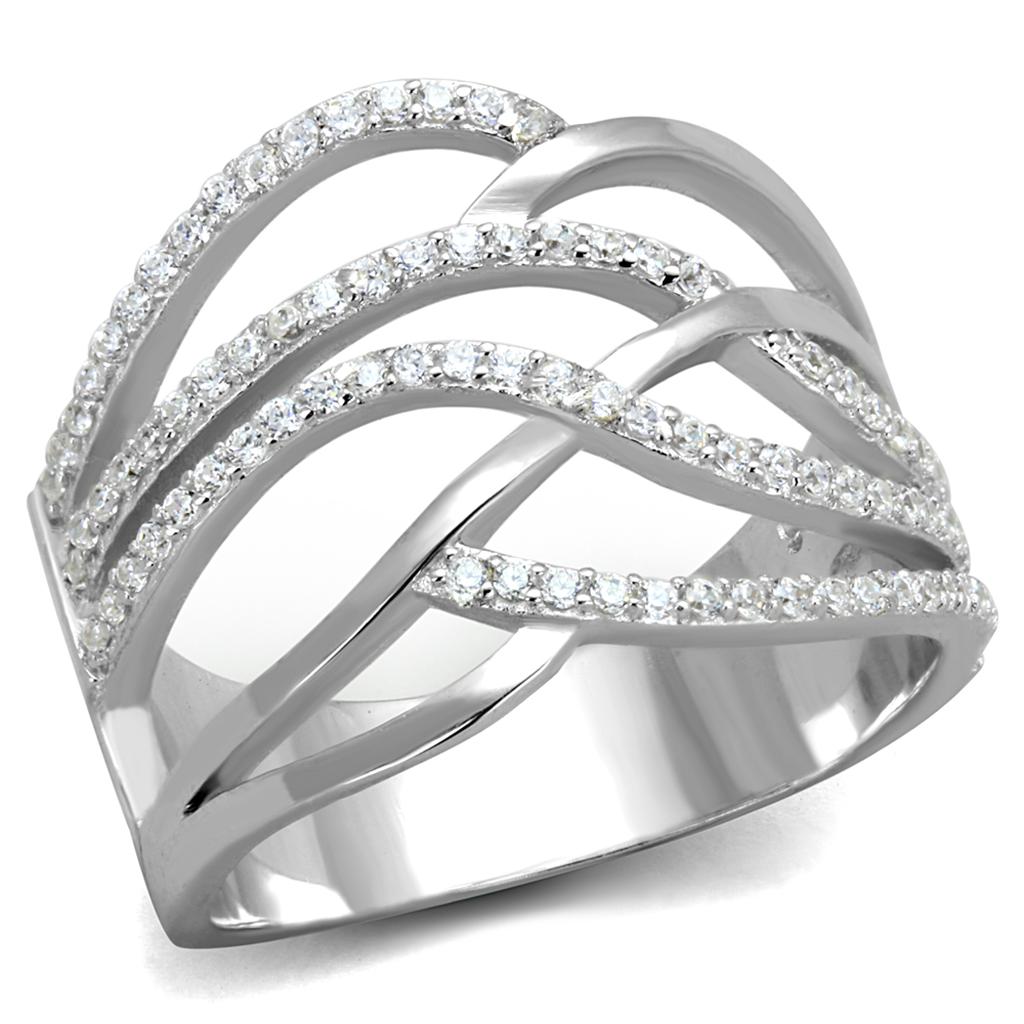 TS357 - Rhodium 925 Sterling Silver Ring with AAA Grade CZ  in Clear-4