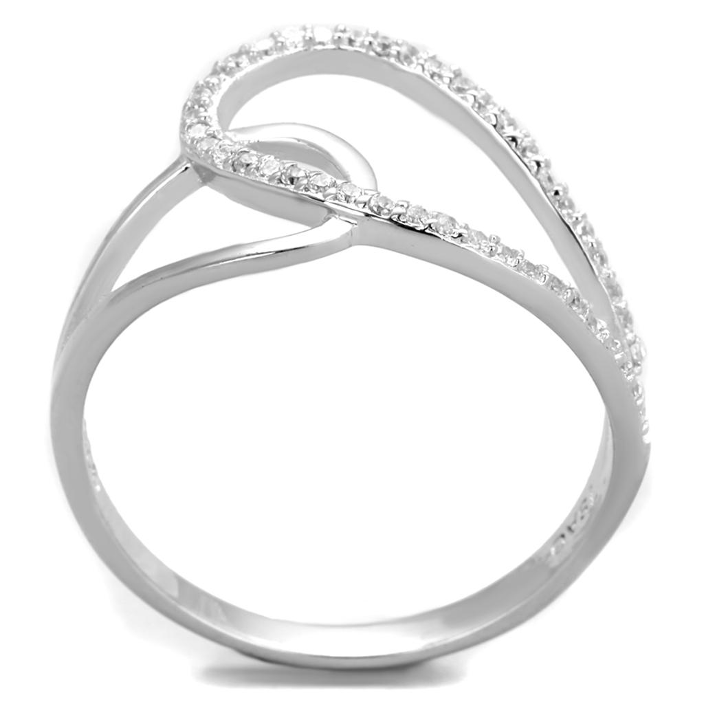 TS358 - Rhodium 925 Sterling Silver Ring with AAA Grade CZ  in Clear-2
