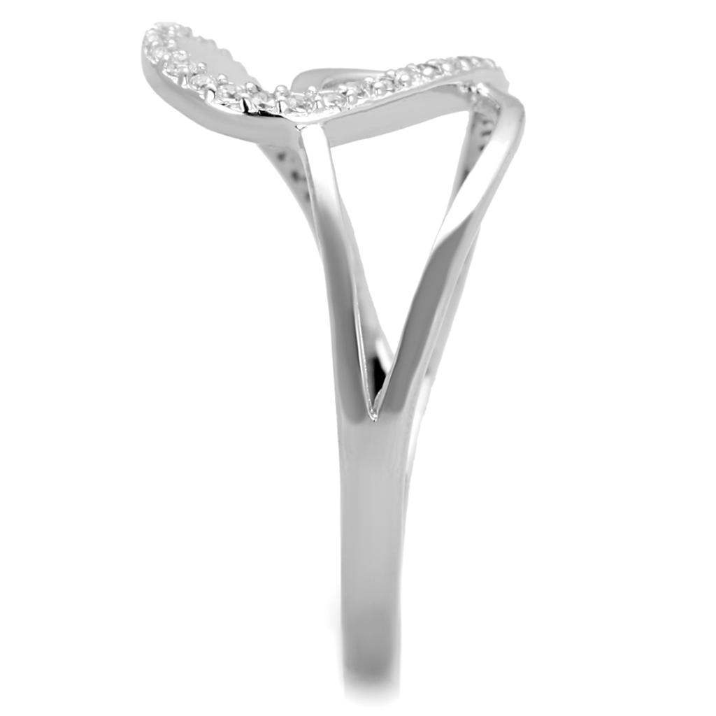 TS358 - Rhodium 925 Sterling Silver Ring with AAA Grade CZ  in Clear-3