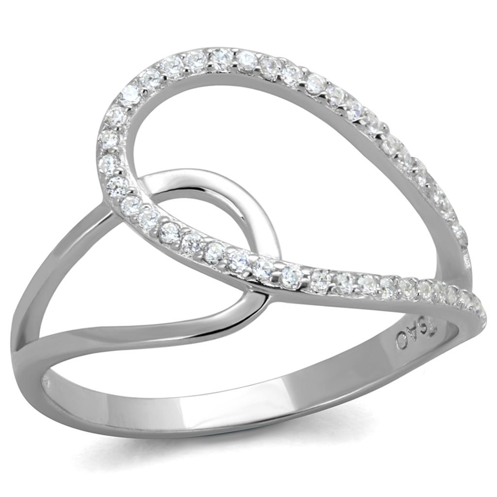 TS358 - Rhodium 925 Sterling Silver Ring with AAA Grade CZ  in Clear-4