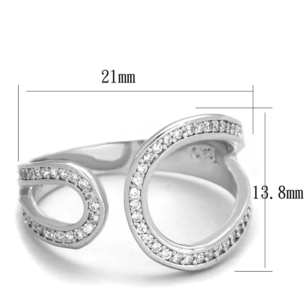 TS359 - Rhodium 925 Sterling Silver Ring with AAA Grade CZ  in Clear-1