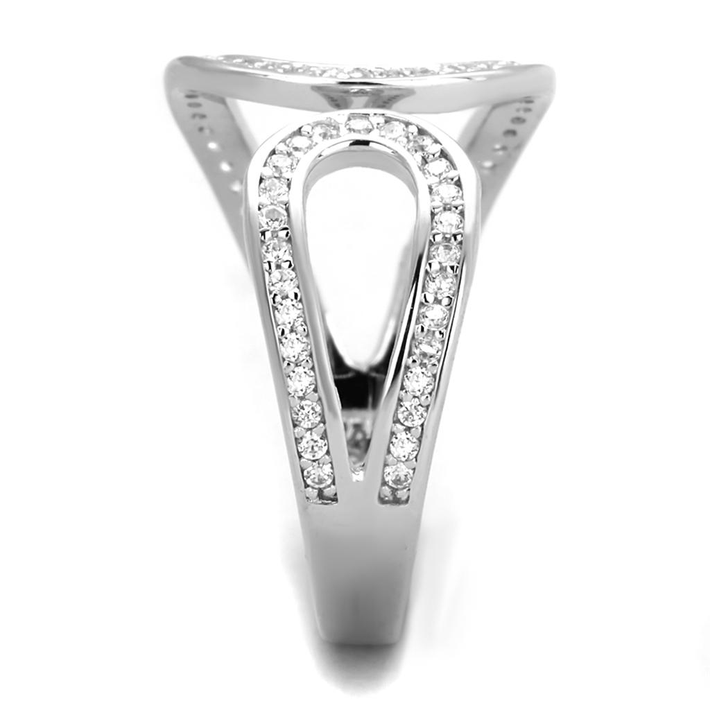 TS359 - Rhodium 925 Sterling Silver Ring with AAA Grade CZ  in Clear-3