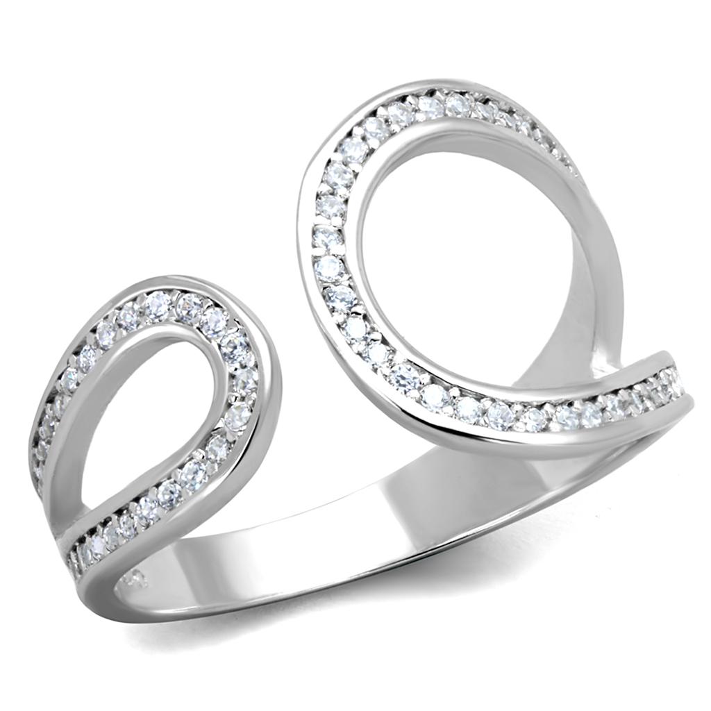 TS359 - Rhodium 925 Sterling Silver Ring with AAA Grade CZ  in Clear-4