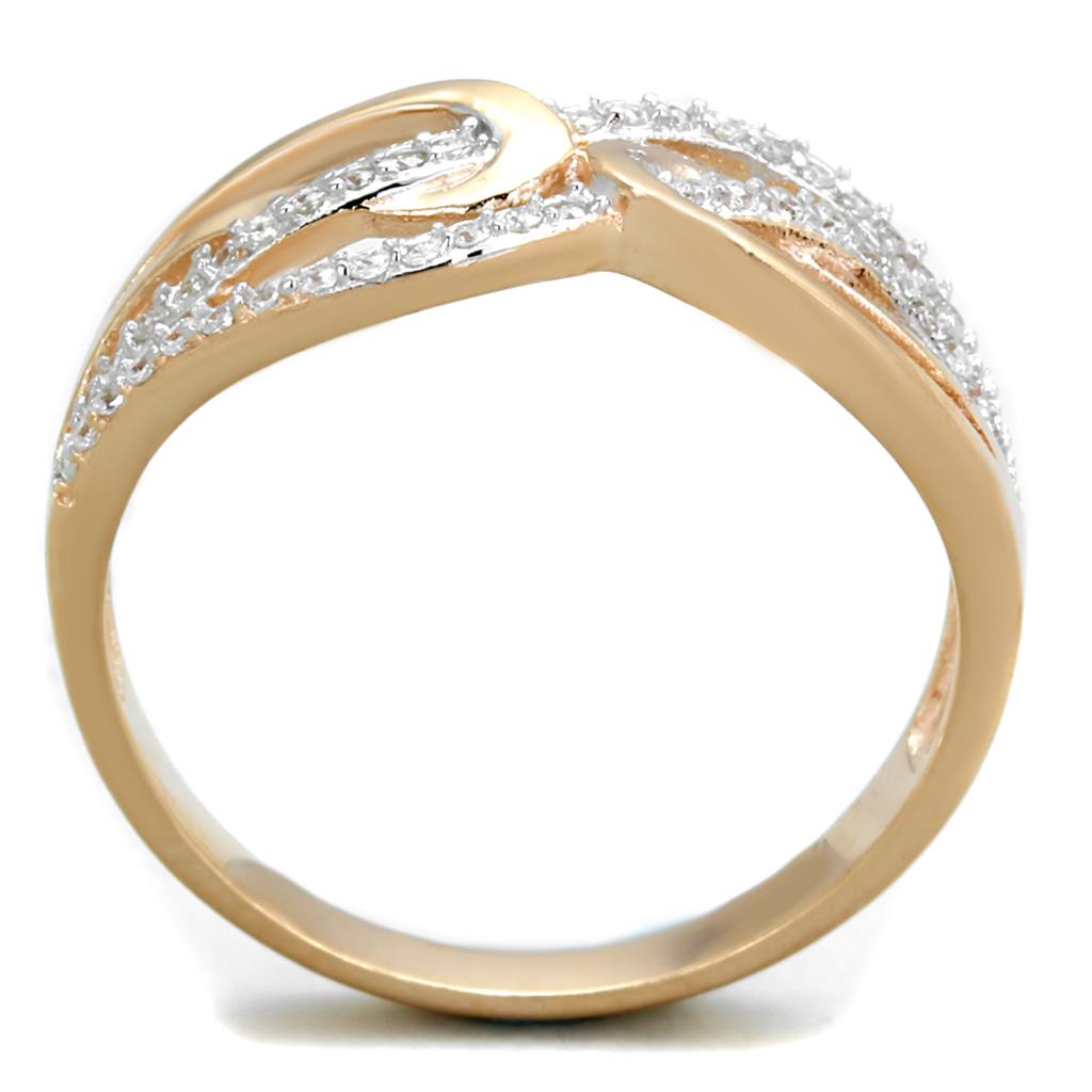 TS361 - Rose Gold + Rhodium 925 Sterling Silver Ring with AAA Grade CZ  in Clear-2