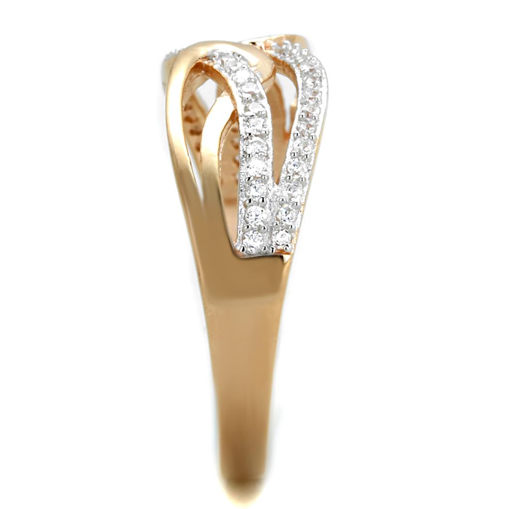 TS361 - Rose Gold + Rhodium 925 Sterling Silver Ring with AAA Grade CZ  in Clear-3