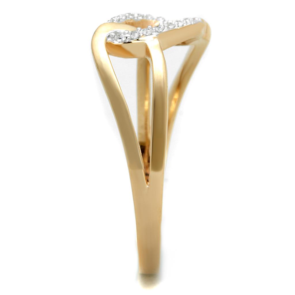 TS362 - Rose Gold + Rhodium 925 Sterling Silver Ring with AAA Grade CZ  in Clear-3