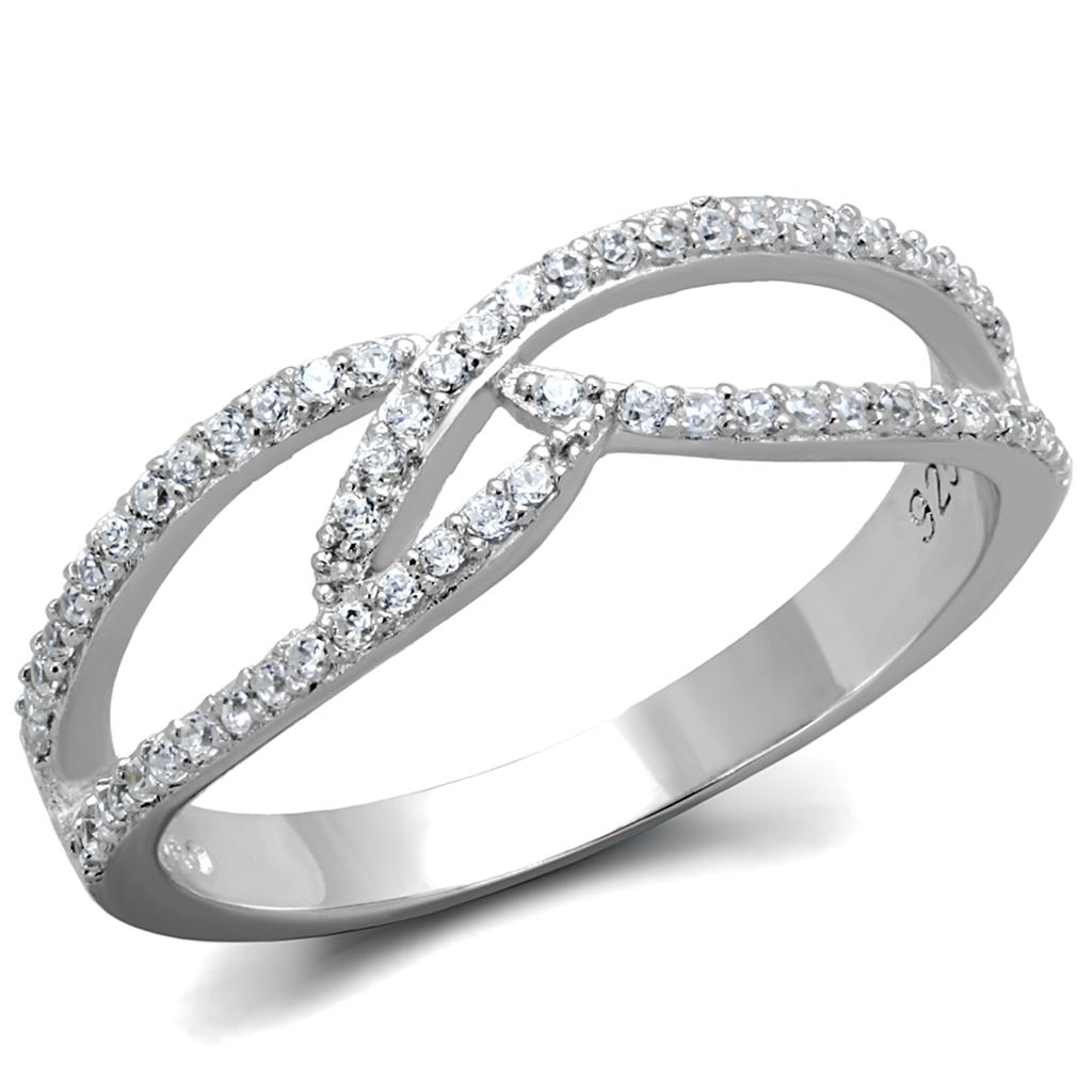TS365 - Rhodium 925 Sterling Silver Ring with AAA Grade CZ  in Clear-4