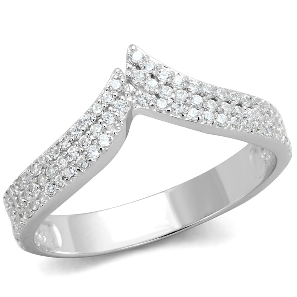 TS366 - Rhodium 925 Sterling Silver Ring with AAA Grade CZ  in Clear-4