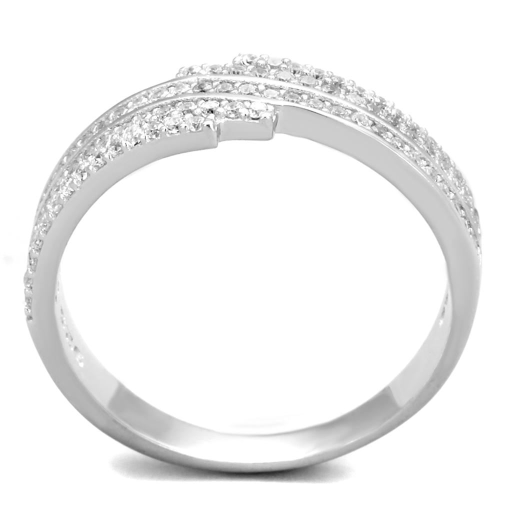 TS367 - Rhodium 925 Sterling Silver Ring with AAA Grade CZ  in Clear-2