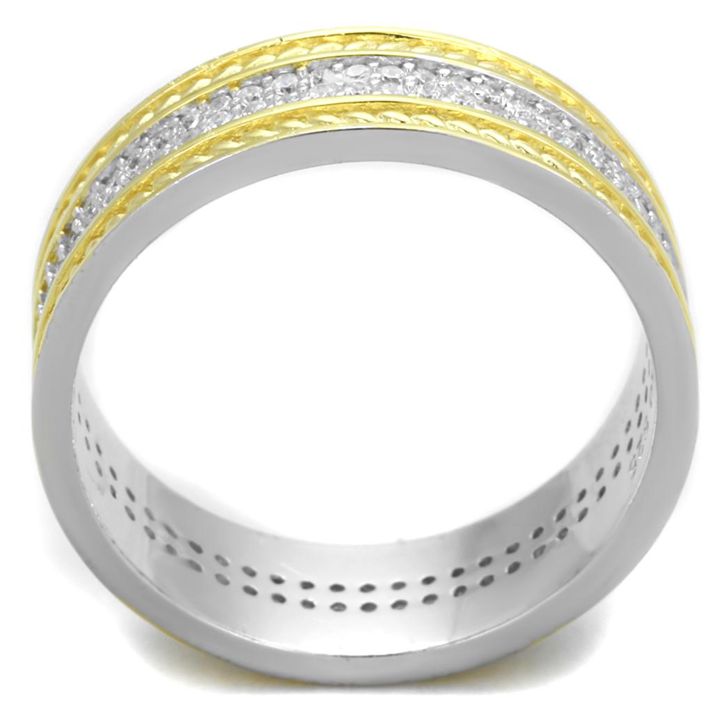 TS369 - Reverse Two-Tone 925 Sterling Silver Ring with AAA Grade CZ  in Clear-2