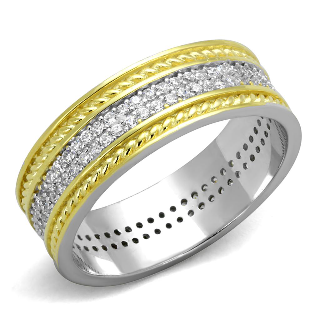 TS369 - Reverse Two-Tone 925 Sterling Silver Ring with AAA Grade CZ  in Clear-4