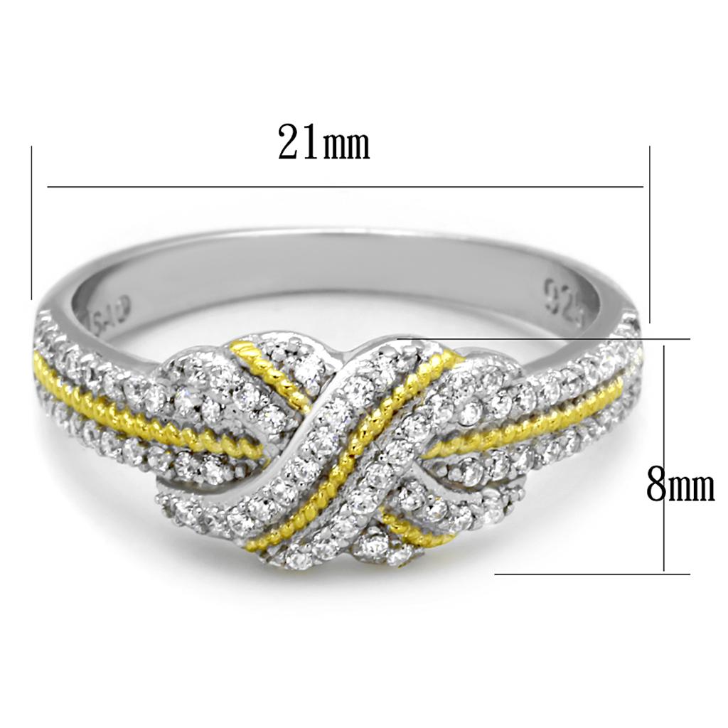 TS370 - Reverse Two-Tone 925 Sterling Silver Ring with AAA Grade CZ  in Clear-1