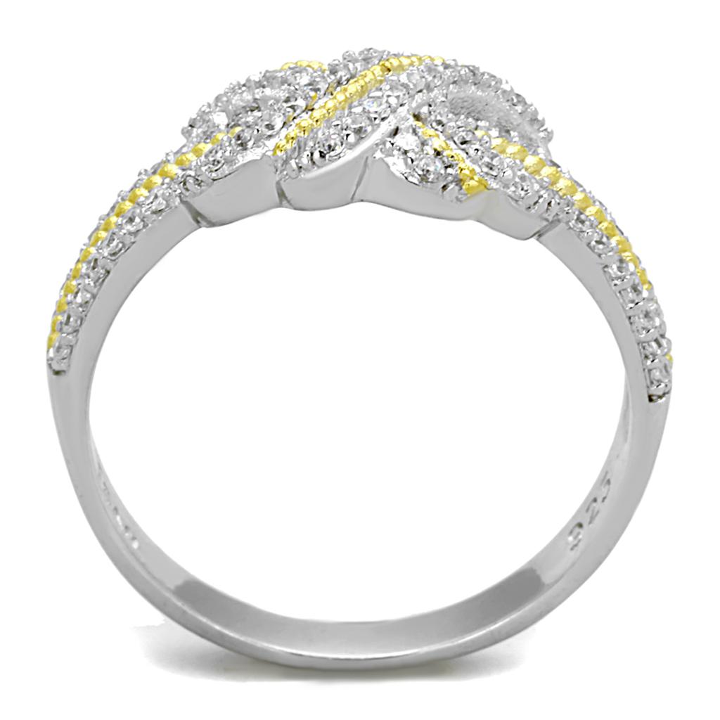TS370 - Reverse Two-Tone 925 Sterling Silver Ring with AAA Grade CZ  in Clear-2