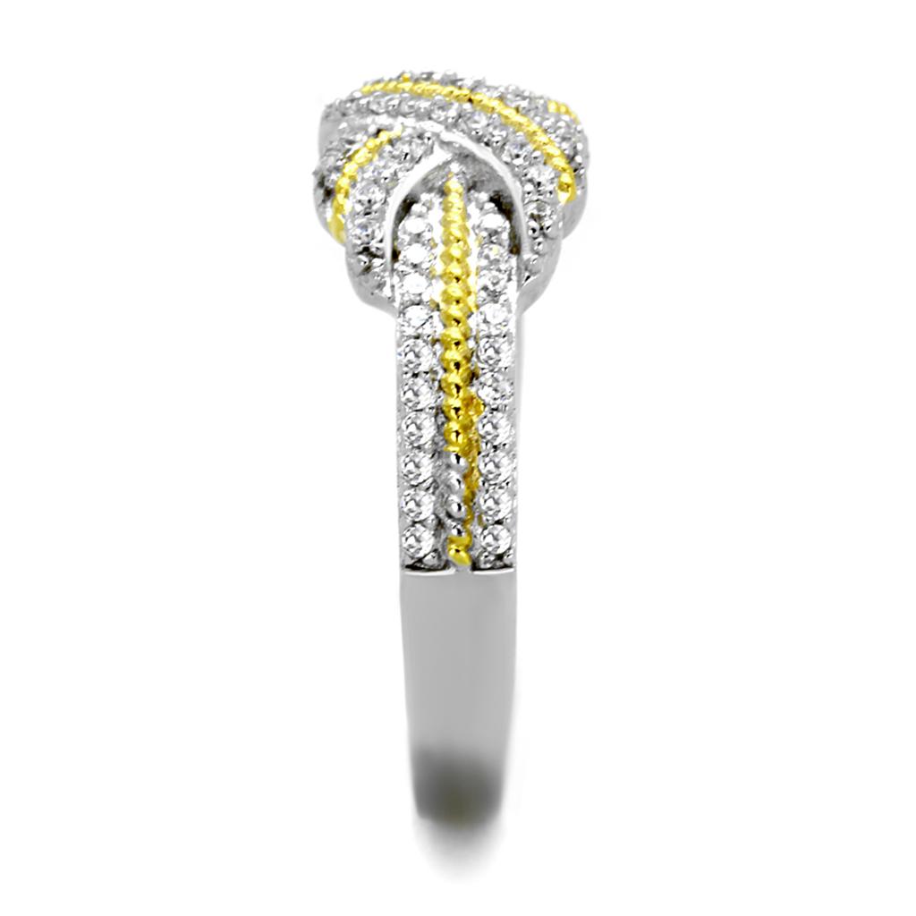 TS370 - Reverse Two-Tone 925 Sterling Silver Ring with AAA Grade CZ  in Clear-3