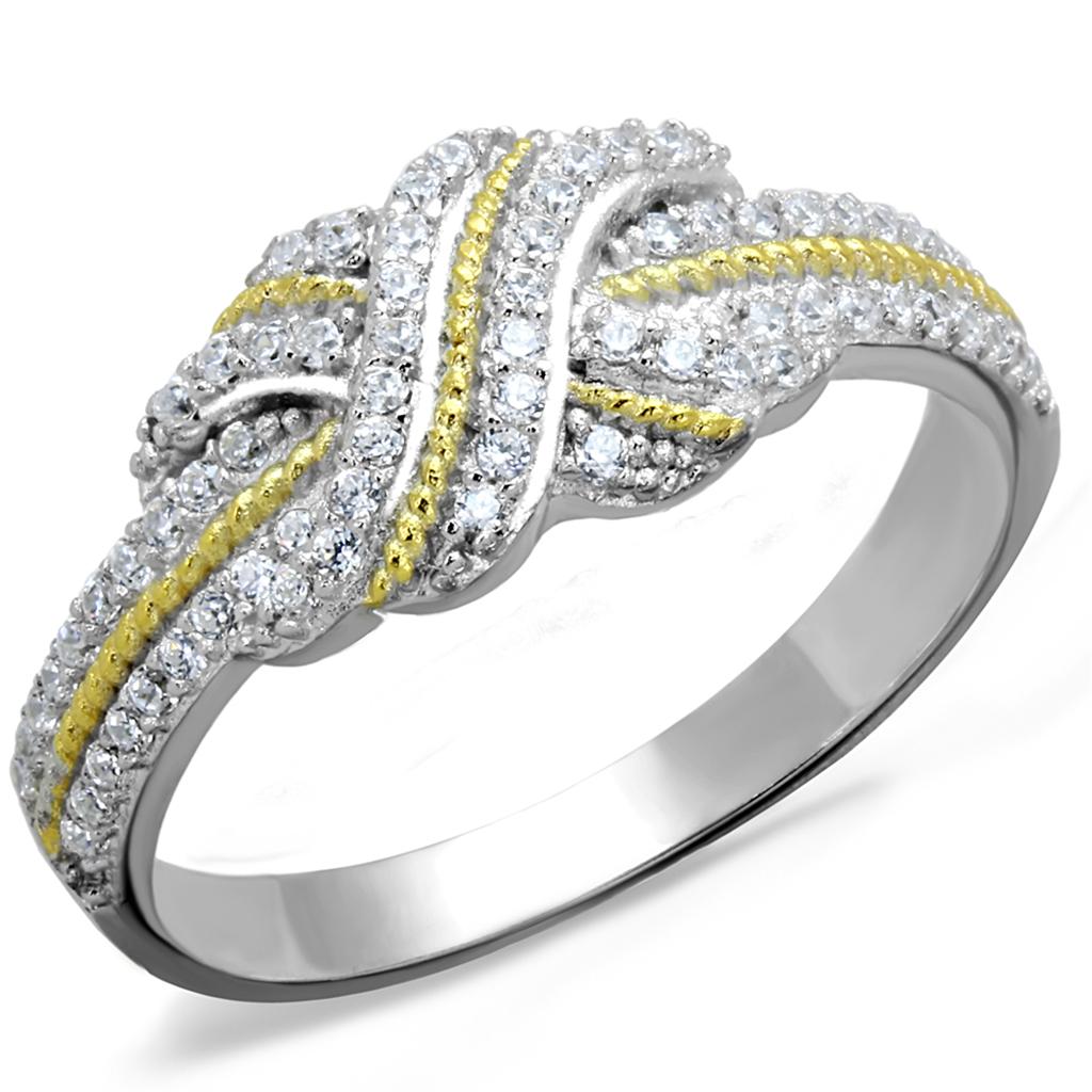 TS370 - Reverse Two-Tone 925 Sterling Silver Ring with AAA Grade CZ  in Clear-4