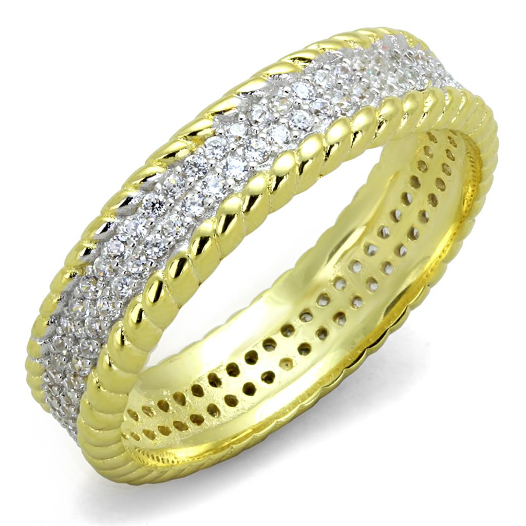 TS371 - Gold+Rhodium 925 Sterling Silver Ring with AAA Grade CZ  in Clear-4