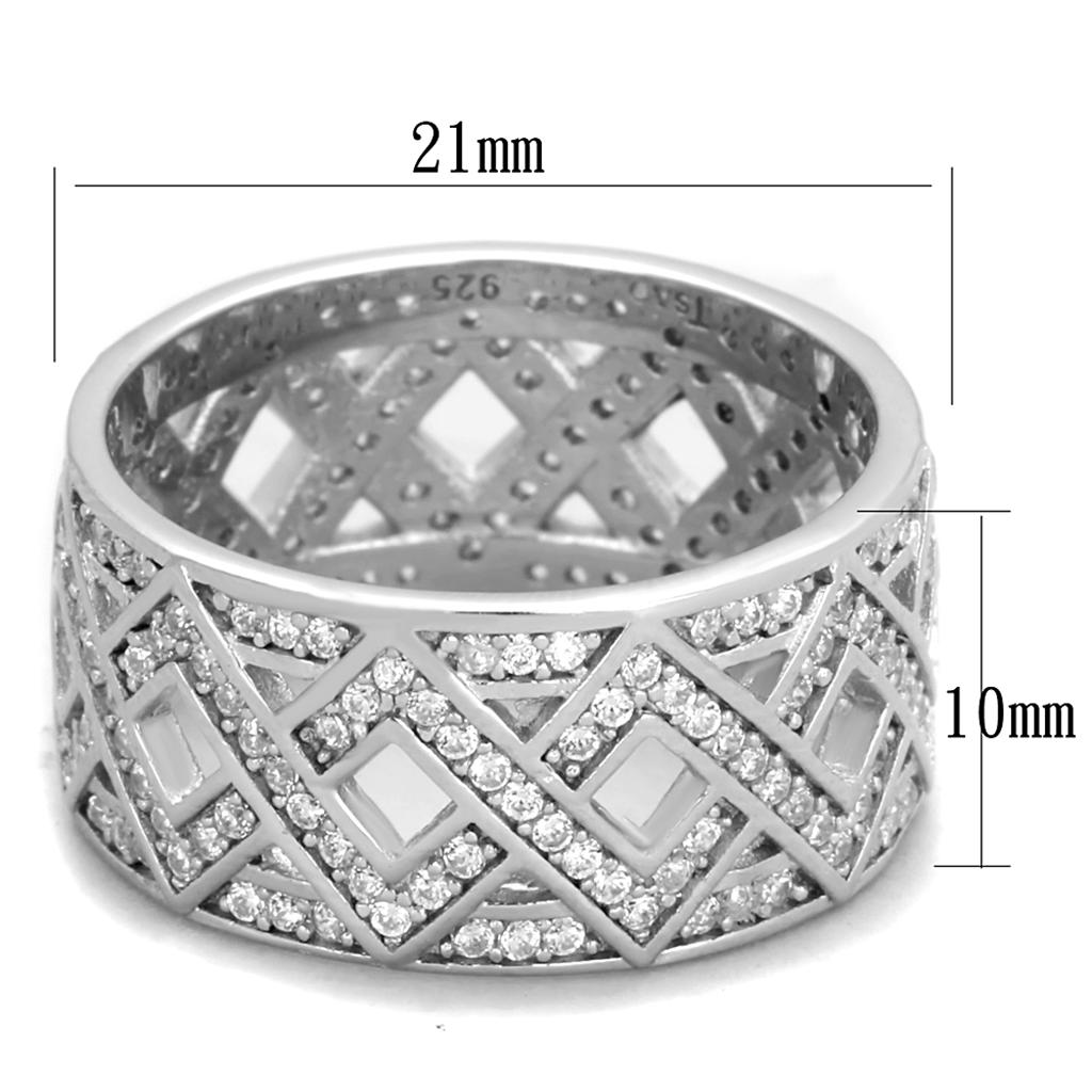 TS372 - Rhodium 925 Sterling Silver Ring with AAA Grade CZ  in Clear-1