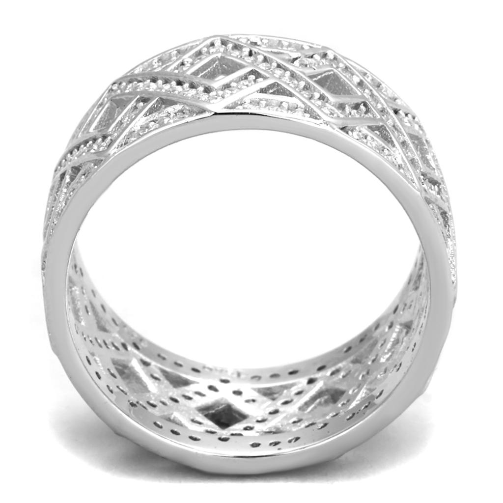 TS372 - Rhodium 925 Sterling Silver Ring with AAA Grade CZ  in Clear-2