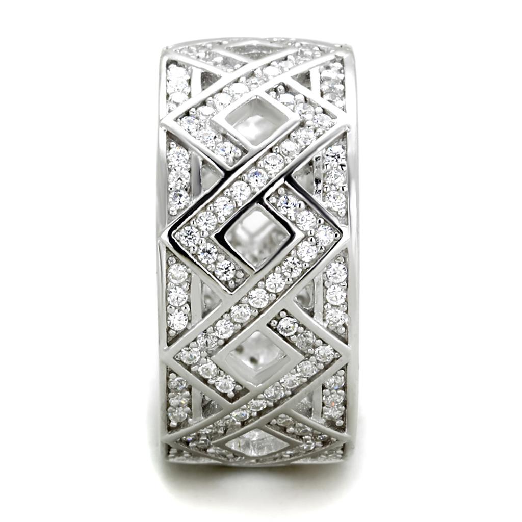 TS372 - Rhodium 925 Sterling Silver Ring with AAA Grade CZ  in Clear-3